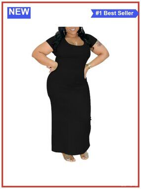 Women's Plus Size Bodycon Maxi Dress Stretchy Knit Short Sleeve